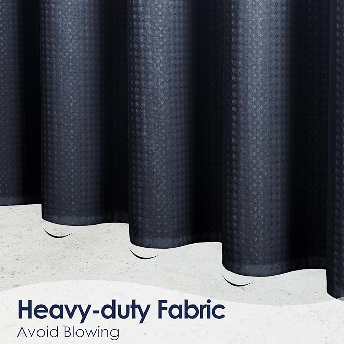 MitoVilla Navy Blue Ombre Waffle Fabric Shower Curtain, Modern Waffle Weave Textured Shower Curtains for Luxury Rustic Bathroom Decor, Vintage Weighted Bathroom Shower Curtain, 72 x 72