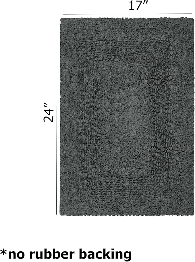 COTTON CRAFT Luxurious Bath Mat Rug - Set of 2 Reversible Heavyweight Step Out Bath Mats for Bathroom Floor, Tub and Shower - Pure Cotton Soft Plush Absorbent Hand Tufted Mat - 17 x 24 - Charcoal Grey