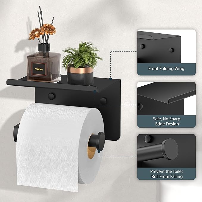 FORIOUS Bathroom Hardware Accessories Set, SUS304 Stainless Steel Towel Bar Set, Modern Towel Racks Holder for Bathroom, Toilet Paper Holder Wall Mounted 5 Pieces(24" Bar, Matte Black)