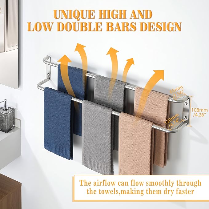 Alise Double Towel Bar,32 Inch Towel Racks for Bathroom, SUS304 Stainless Steel Towel Bar for Bathroom Wall,Quick Drying Bathroom Towel Holder,Long Bath Towel Hanger,Brushed Nickel