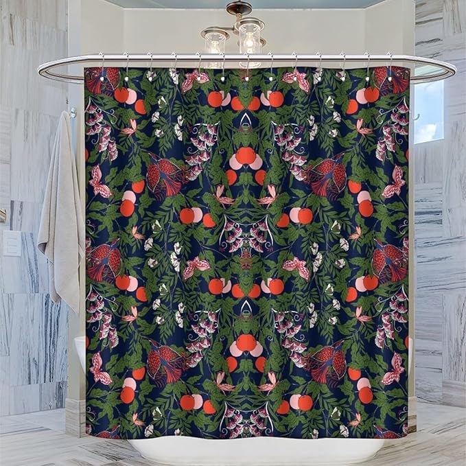 Bohemia William Morris Art Shower Curtain, Flowers Birds and Berries Retro Shower Curtain Sets for Bathroom Fabric Bath Curtain Washable 12 Hooks 72x84 Inches(183x214cm), Style-6