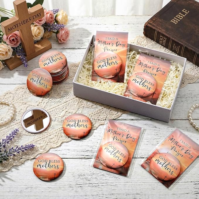 50 Set Mother's Day Inspirational Compact Mirror Religious Bulk Gift for Women Christian Mini Makeup Pocket Mirror Administrative Professional Gift with Card for Volunteer Employee Teacher (Lake)