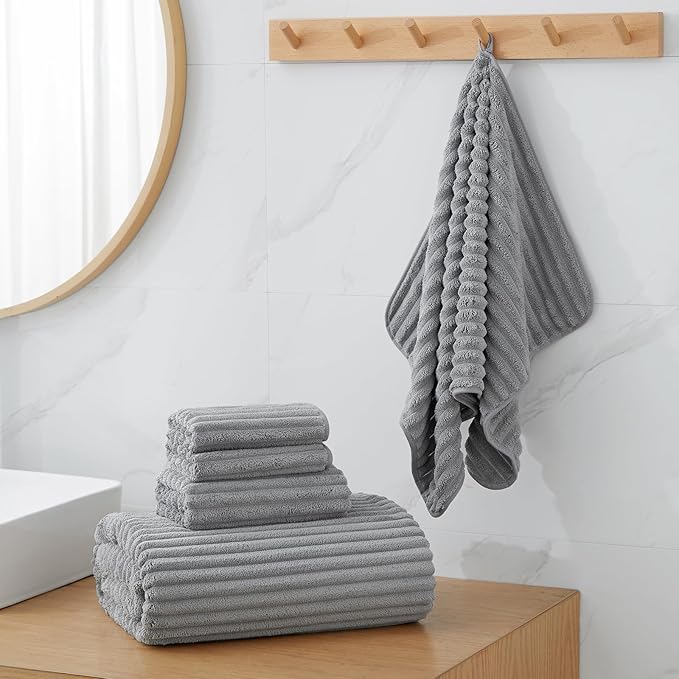6-Piece Bath Towel Set(30"x60"), 2 Large Bath Towel Sheets, 2 Hand Towels and 2 Washcloths - Highly Absorbent Quick Dry Microfiber,Ultra Soft Towel Set for Bathroom (Grey)