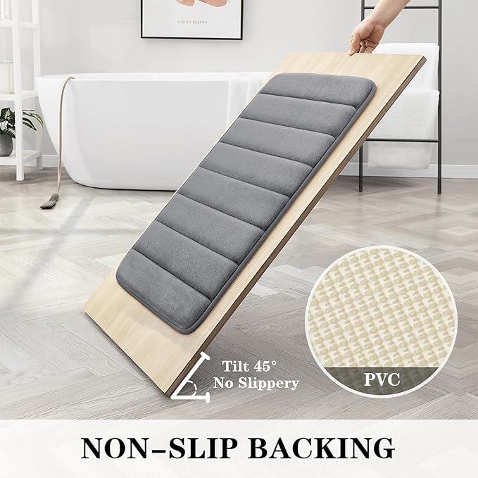 BYSURE Dark Grey Memory Foam Bathroom Rug Set 3 Piece, Non Slip Extra Soft Absorbent Machine Washable Toilet Bath Toilet Mat (17"x24"+20"x32"+U Shape 20"x24")