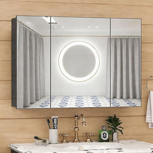 28x40 Inch Bathroom Medicine Cabinet with Mirror, Pre-Assembled Bathroom Medicine Cabinets, Surface/Recessed Wall Mounted Farmhouse Large Medicine Cabinet, Black