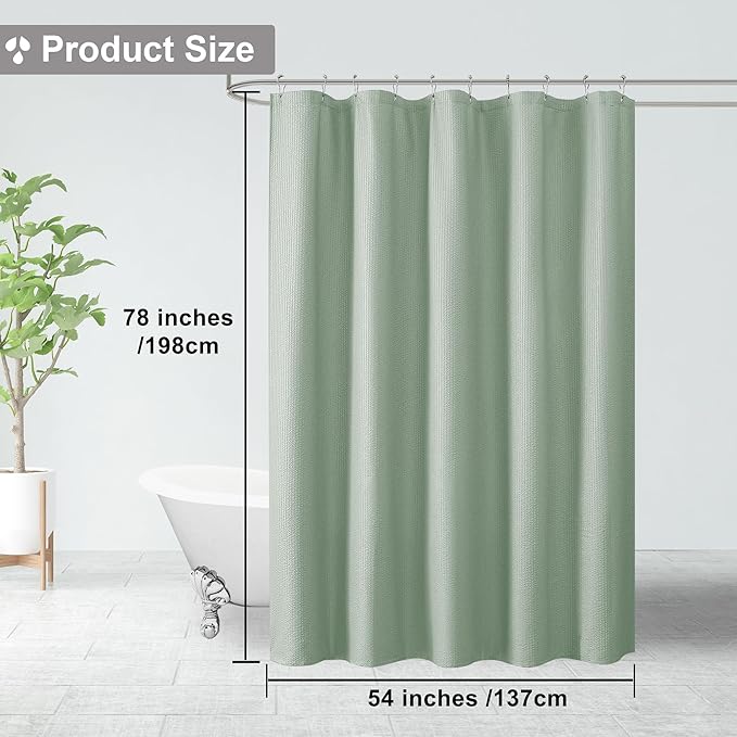 OVZME Long Stall Shower Curtain 54X78 inch, Embossed Textured Fabric Shower Curtain for Bathroom - Soft Cloth & Hotel Spa, Water Repellent, Machine Washable Bathroom Curtain, Sage Green