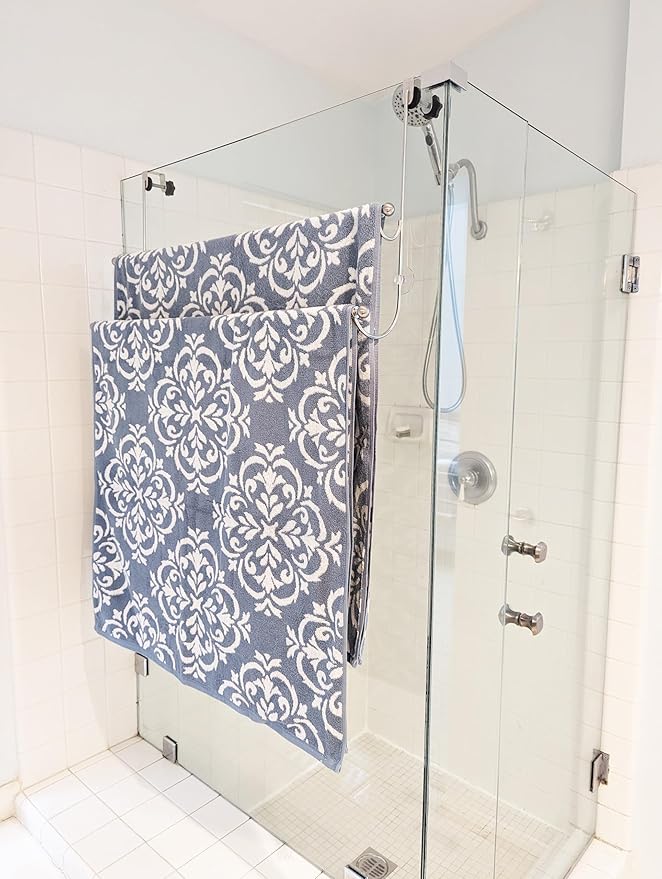Insieme Extra Wide (32"x 16"x 4.7”) Towel Rack for Over Glass Shower Wall or Glass Shower Enclosure (Frameless or Frames up to 1.6" Thick). 2 Tier - Stainless Steel - No Rust