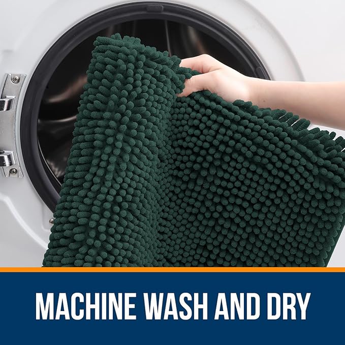 OLANLY Bathroom Rugs 35x24, Extra Soft Absorbent Chenille Bath Rugs, Rubber Backing Quick Dry, Machine Washable Bath Mats for Bathroom Floor, Tub and Shower, Home Decor Accessories, Blackish Green