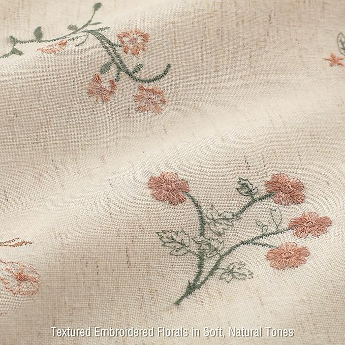 Floral Farmhouse Vintage Linen Shower Curtain, French Country Embroidered Textured Shower Curtains for Bathroom, 72Wx72H