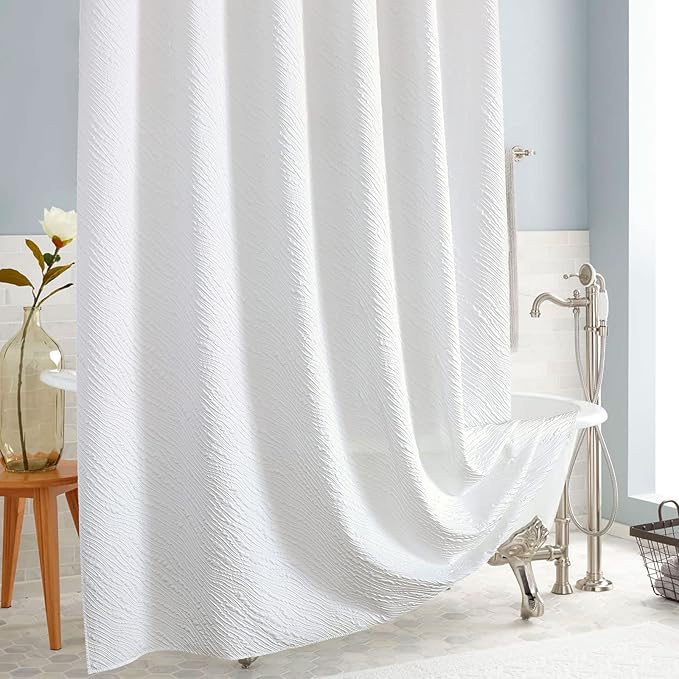 MitoVilla White Modern Small Stall Shower Curtain 36 x 72, Farmhouse Narrow Half Size Shower Curtains for Bathroom Decor, 3D Waves Embossed Marble Textured Cloth Shower Curtain 36 inch