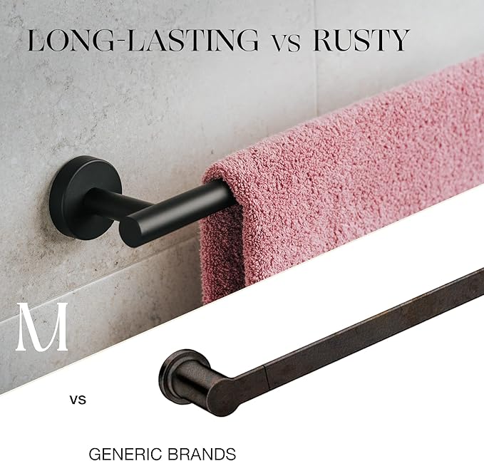 Marmolux Acc - 16" Matte Black Towel Bar for Bathroom - Hand Towel Holder Towel Rod - Bathroom Towel Racks - Towel Hanger Heavy Duty Wall Mount Bathroom Hardware Stainless Steel - Bathroom Accessories