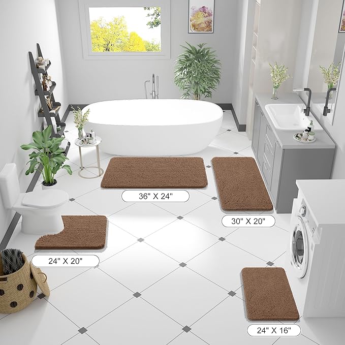 OLANLY Bathroom Rugs 47x17, Extra Soft Absorbent Chenille Bath Rugs, Rubber Backing Quick Dry, Machine Washable Bath Mats for Bathroom Floor, Tub and Shower, Home Decor Accessories, Mocha