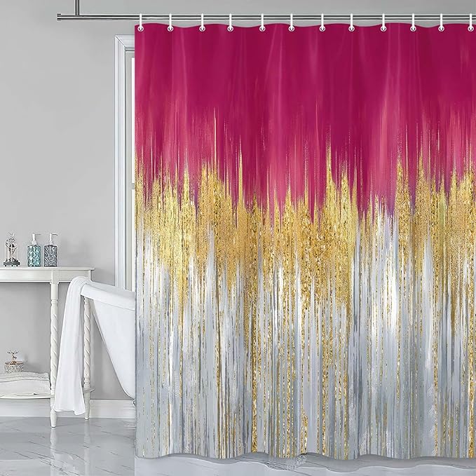 JAWO Fall Color Abstract Shower Curtain Set - Premium Quality Heavy Duty Orange Autumn Modern Farmhouse Vintage Shower Curtain Bohemian Bathroom Decor, Waterproof & Washable Curtains with Hooks