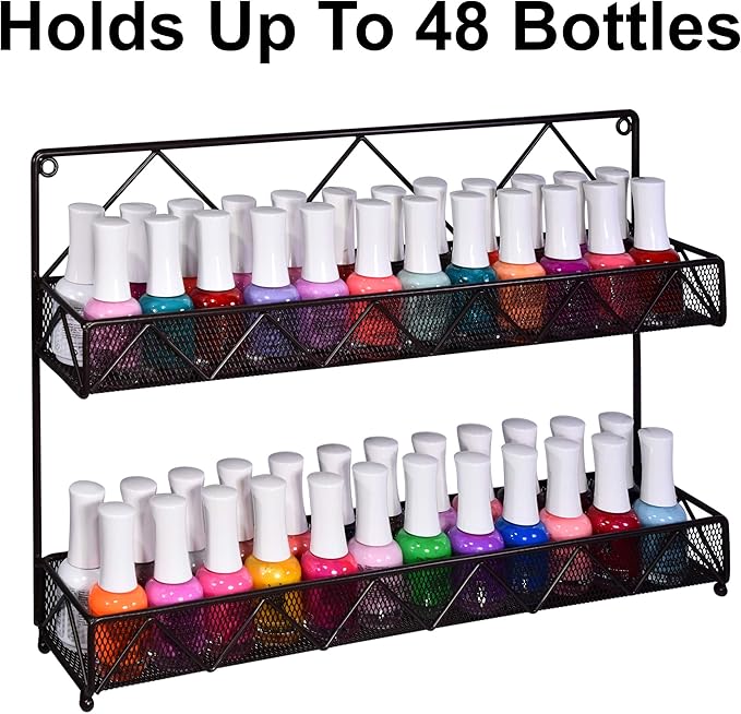 AMT 2 Tier Nail Rack, Pack Metal Wall Mount Organizer, Essential Oils Organizer, Pantry Cabinet Door Shelf Storage.Hanging Display for Spice Jars, Sauces, Herbs, Nail Polish, Cosmetic Beauty Bottles