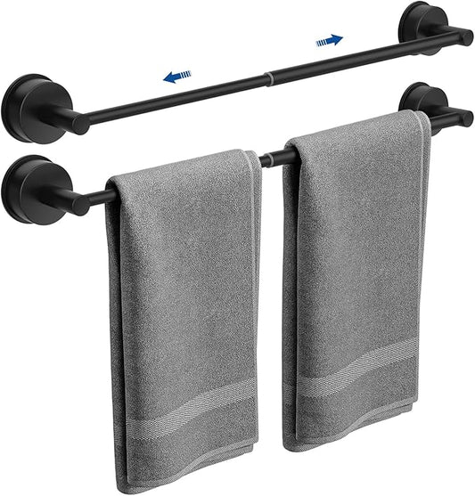Adjustable Suction Cup Towel Bar for Bathroom Wall, 14.6–24 Inches Black Towel Bar, Stainless Steel Bath Towel Holder, Towel Racks for Bathroom Shower (Matte Black, 2 Pack)