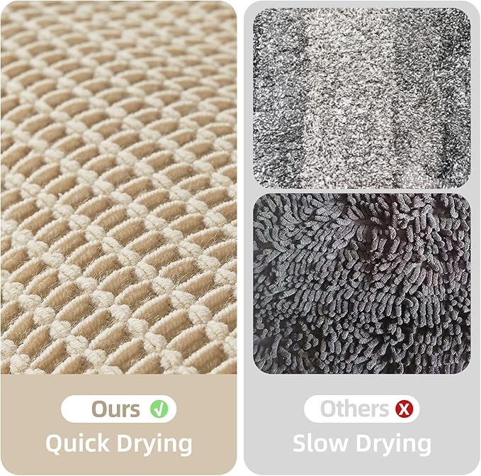 Pale Beige Long Bathroom Rug, Waffle Runner Rug Bathroom Non Slip Washable Super Absorbent Quick Dry Boho Farmhouse Bath Mat, 60''x24'' Pale Beige