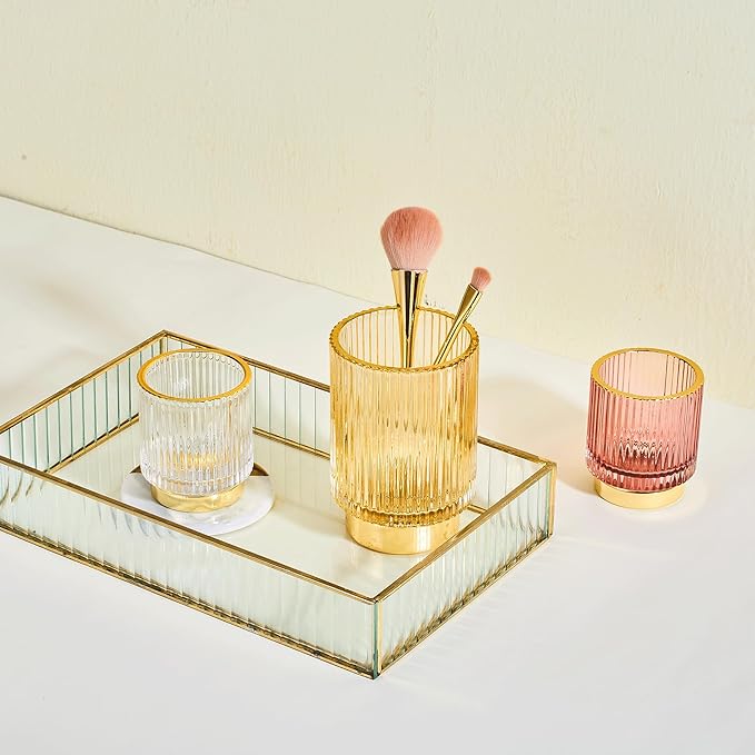 Makeup Brush Holder Organizer,Toothbrush Holders,Desk Pen Pencil Holder,Multifunctional Vintage Glass Brush Cup???S/White/A3-14-US???