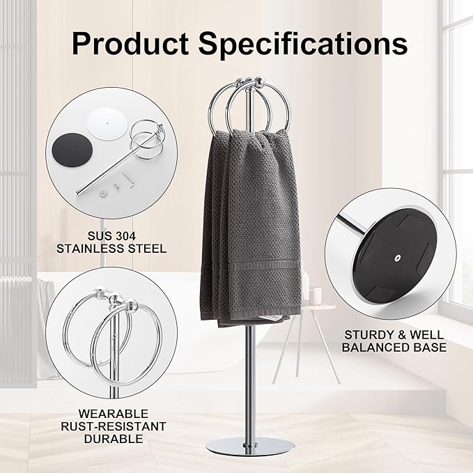 Adjustable Chrome Towel Rack,Freestanding Bathroom Towel Holder