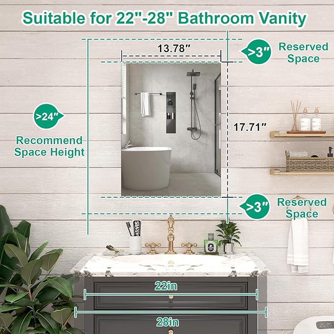 14 x 18 Farmhouse Medicine Cabinet for Bathroom, Small Silver Bathroom Mirror with Storage, Tempered Glass, Frameless Recessed or Wall Mount Aluminum Medicine Cabinet - Pre-Assembled
