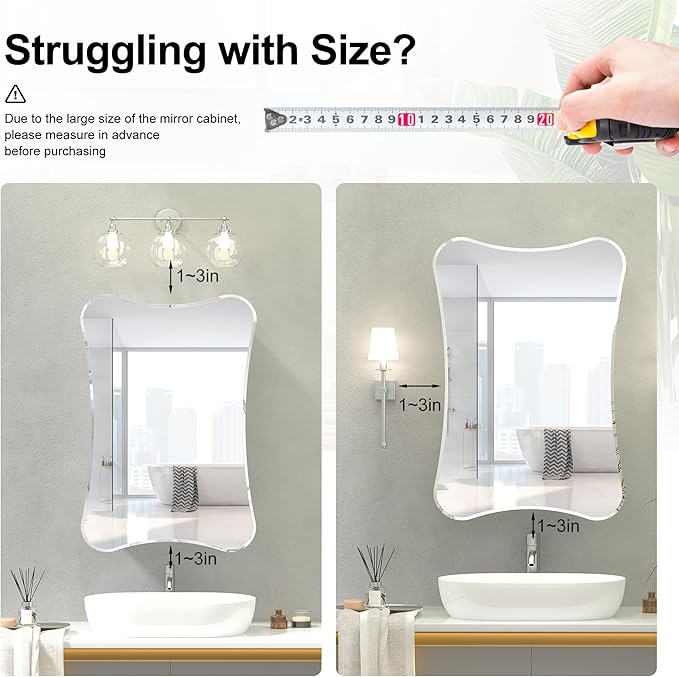 20x30 Beveled Edge Medicine Cabinet with Mirror,Frameless Mirrored Medicine Cabinets for Bathroom,Mirrored Medicine Cabinet Wall Mounted,Surface Mount Bathroom Vanity Mirror with Storage