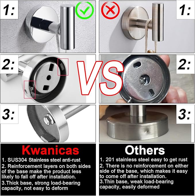 6 Pieces Polished Chrome Bathroom Hardware Accessories Set Hand Towel Ring 16&23.6 inch Round Towel Bar Toilet Paper Holder Towel Hooks 2 Pieces SUS 304 Stainless Steel,Heavy Duty,Wall Mounted