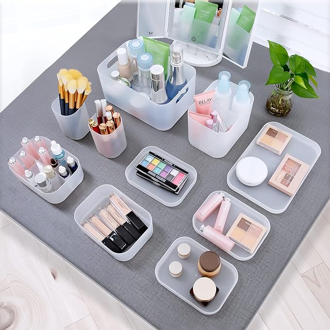 OCHEAL Makeup Organizer Case Set: Stackable Clear Vanity Storage - Multi-size Holder for Makeup, Jewelry, Toiletries
