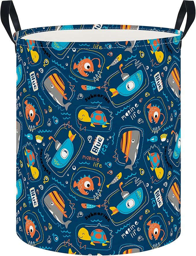 NTAOHAMPER Laundry Hamper,Laundry Basket, Nursery Hamper,Waterproof Storage Bin,Clothes Organizer Basket,Room Decor(Line Ocean)