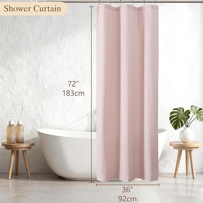 Aiyufeng Waterproof Fabric Shower Curtains for Bathroom，Dot Like Embossed Textured Soft Polyester Cloth Stall Shower Curtain，Hotel Luxury Quality Machine Washable，36Wx72L，Pink
