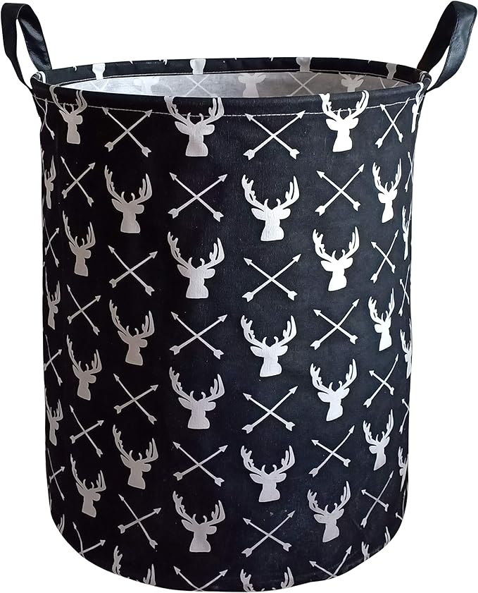 KUNRO Round Laundry Gift Basket Storage Hamper, Clothes Storage Organizer Bins, Shelf Basket with Handles for Room Decor (Deer)