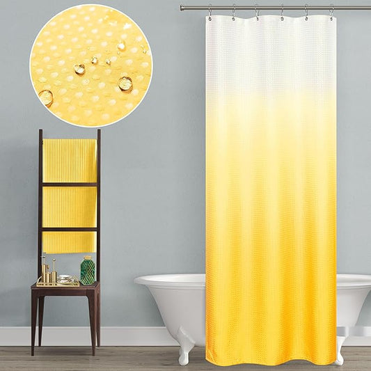 Mrs.Naturall Bright Yellow Shower Curtains for Bathroom,Bath Small Stall Ombre Shower Curtain Liner with Hooks Sets,36 x 72In,Sunflower Yellow