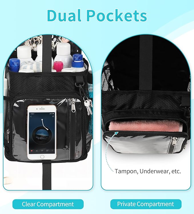 Ethereal Shower Caddy Portable, Mesh Shower Caddy Bag for College Dorm Room Essentials, Hanging Shower Bag for Gym, Camping, Beach