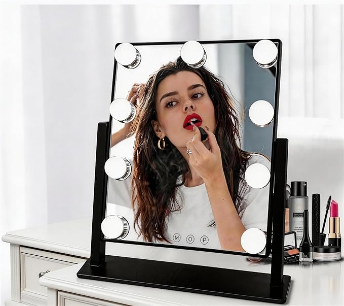 Makeup Vanity Mirror with Lights LED Makeup Mirror Detachable 10X Magnification, Hollywood Make Up Mirror with Lighting, Smart Touch, Rechargeable,360° Rotation, Black 13.77"x 11.81"