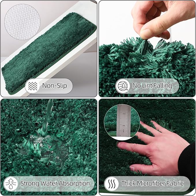 XLHOMO Dark Green Bathroom Accessories Set with Ombre Shower Curtain and Bathroom Rugs,Bathroom Sets with Trash Can,Toothbrush Holder and Cup,Soap Dispenser,Tray,Soap Dish,Toilet Brush,Qtip Holders