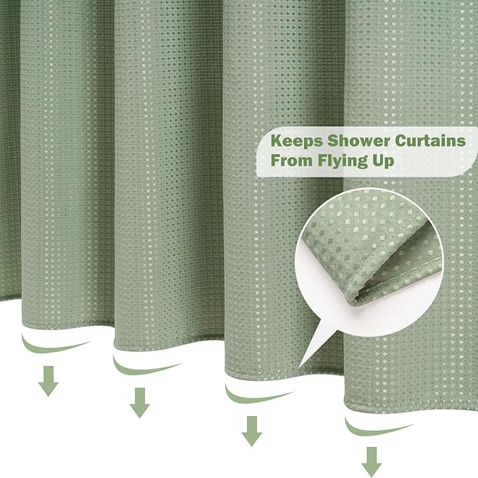 UFRIDAY Sage Green Waffle Weave Shower Curtain 72x72 inch, Spa Like Hotel Style Bath Curtain with Mesh Top Window, Heavy Duty Thick Fabric Shower Curtain for Bathroom, Machine Washable Water Resistant