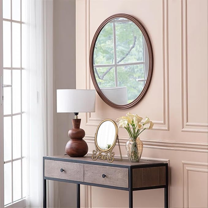 Vintage Gold Standing Mirror 10 X 15 Inch, Metal Framed Oval Table Mirror, Antique Makeup Mirror with Stand for Desk, Vanity Mirrors Tabletop for Living Room Bathroom Bedroom Shelf