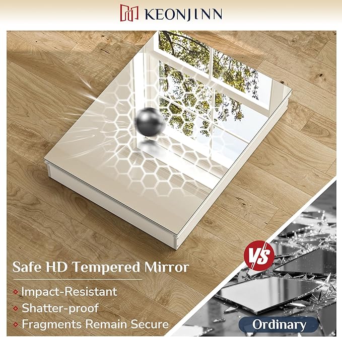 Keonjinn White Medicine Cabinet 14.5 x 18.5 Inch, Assembly Required, Mini Medicine Cabinet Mirror for Compact Bathroom, Free Adjustable Shelves, Wall Mount or Recessed, Tempered Glass