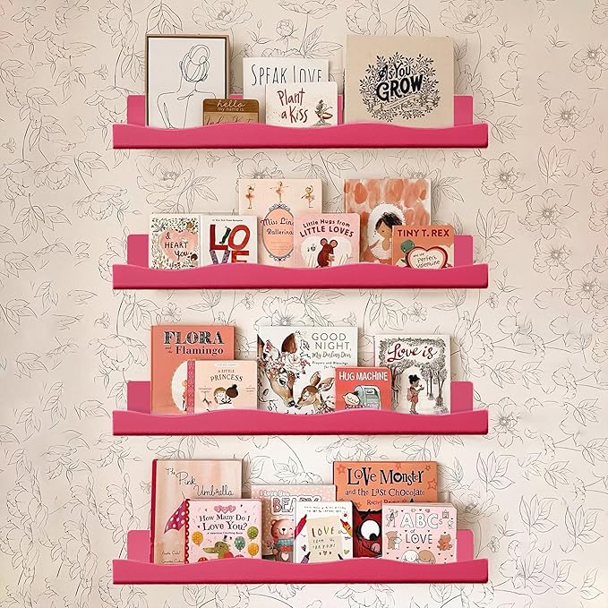 6 Pack Nail Polish Wall Mounted Shelf,15 Inch Nail Polish Floating Shelves for 66-90 Bottles Multi-Purpose,Ideal Gift, Great Display for Salons Retailers,Dark Pink