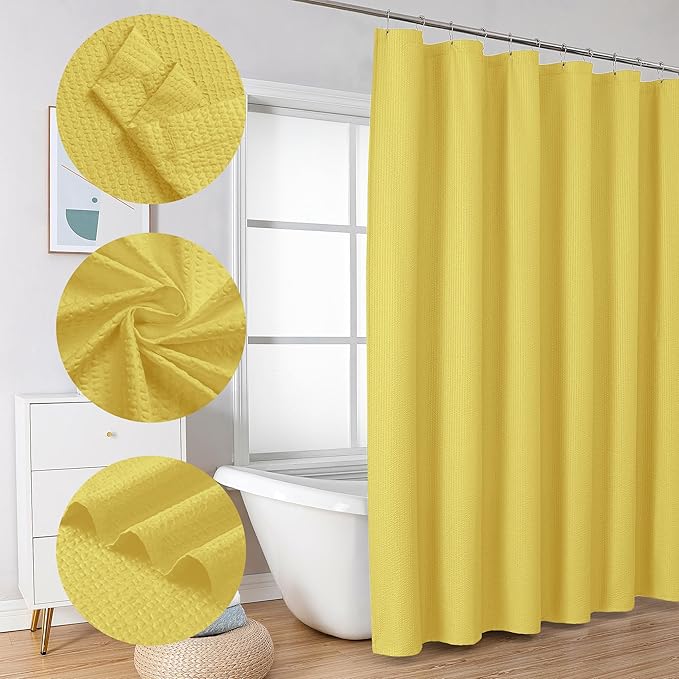 OVZME Berry Cute Shower Curtain, Embossed Textured Fabric Shower Curtain for Bathroom - Soft Cloth & Hotel Spa Luxury, Water Repellent, Machine Washable Shower Curtain, 72X72, Lemon Yellow