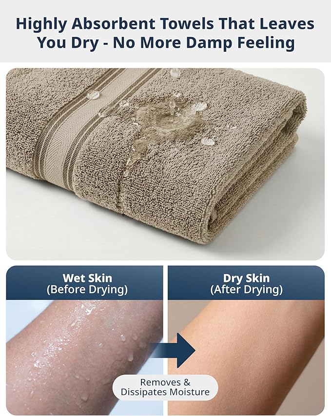 LANE LINEN Luxury Bath Towels Set - 6 Piece 100% CottonBathroom Zero Twist Shower Extra Absorbent Towel Super Soft 2 Hand Wash Cloths Taupe