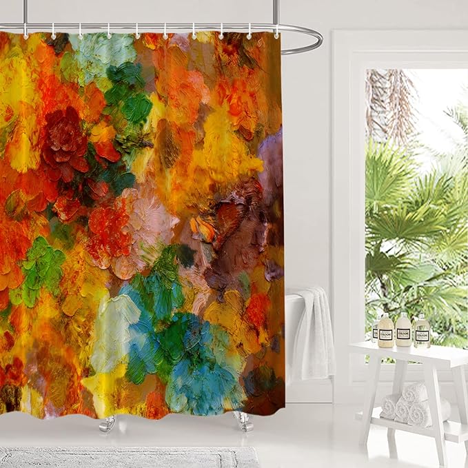 Shrahala Colorful Abstract Paint Decorative Shower Curtain, Multicolor Modern Artist Bathroom Décor Polyester Fiber Waterproof with Plastic Rings for Shower Stall Bathtubs 72 X 72 in