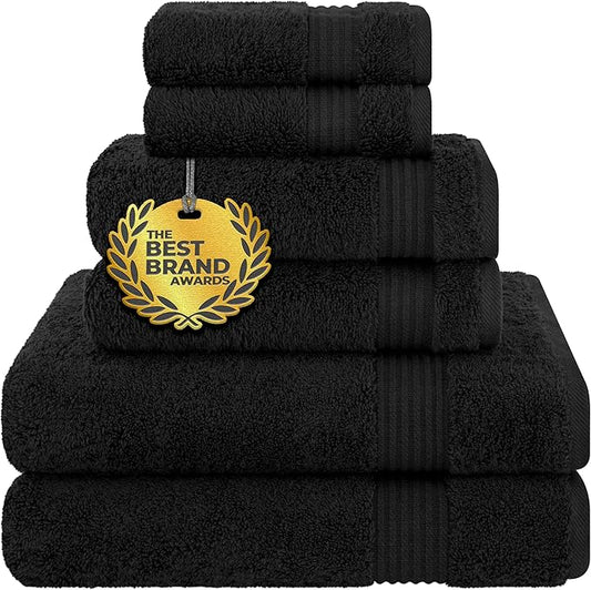 Cotton Paradise Black 6 Piece Towel Set, 100% Cotton Turkish Towels for Bathroom, 2 Bath Towels 2 Hand Towels 2 Washcloths Soft Fluffy Bathroom Towels