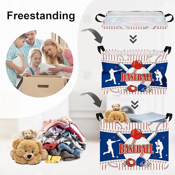 Sports Balls Laundry Hamper Collapsible Clothes Storage Basket Large Laundry Basket for Parent Bathroom/Bedroom, Baseball, 36L