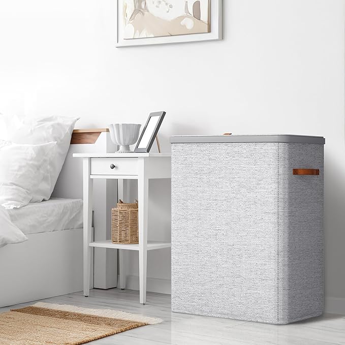 Sorbus Laundry Hamper with Lid - Collapsible 3-Compartment Fabric Laundry Basket with Handles and Removable Laundry Bag – 50 Gallon (190 L) Dirty Clothes Hamper for Bedroom, bathroom and dorm (Gray)