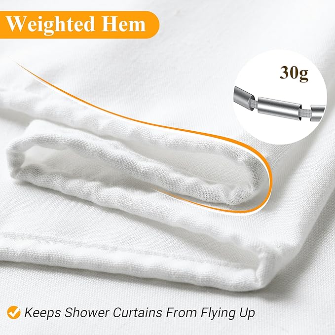 Naturoom Long Shower Curtain 78 Inches Long Linen Textured Thick Fabric Shower Curtain Set with Hooks, Tall Elegant Modern Farmhouse Country Style Hotel Bath Curtains for Bathroom, 72x78, White