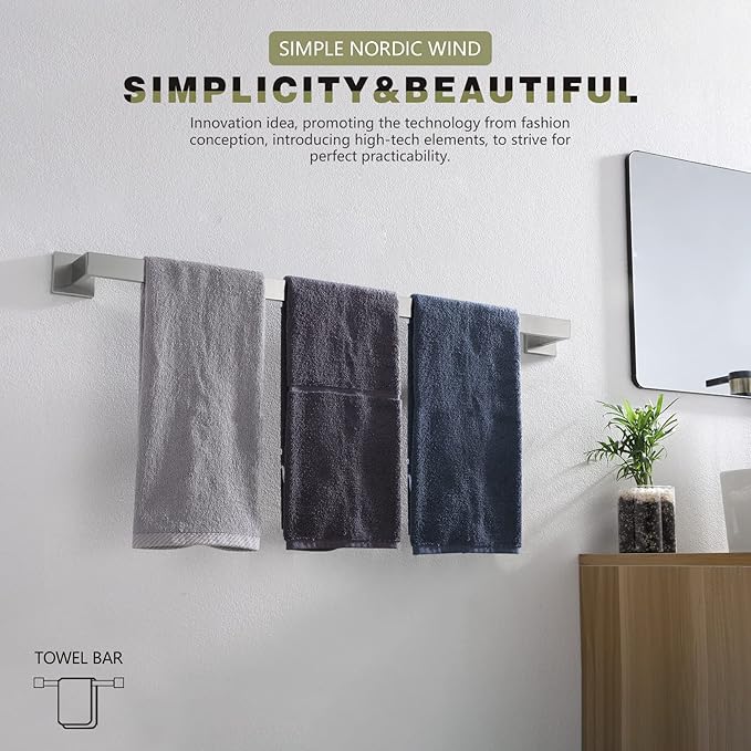 KOKOSIRI 32-Inch Single Towel Bar, Bathroom Kitchen Towel Holder, Wall Mounted T-304 Stainless Steel Towel Rack 2 Pack, Brushed Nickel, B4003BR-L32-P2