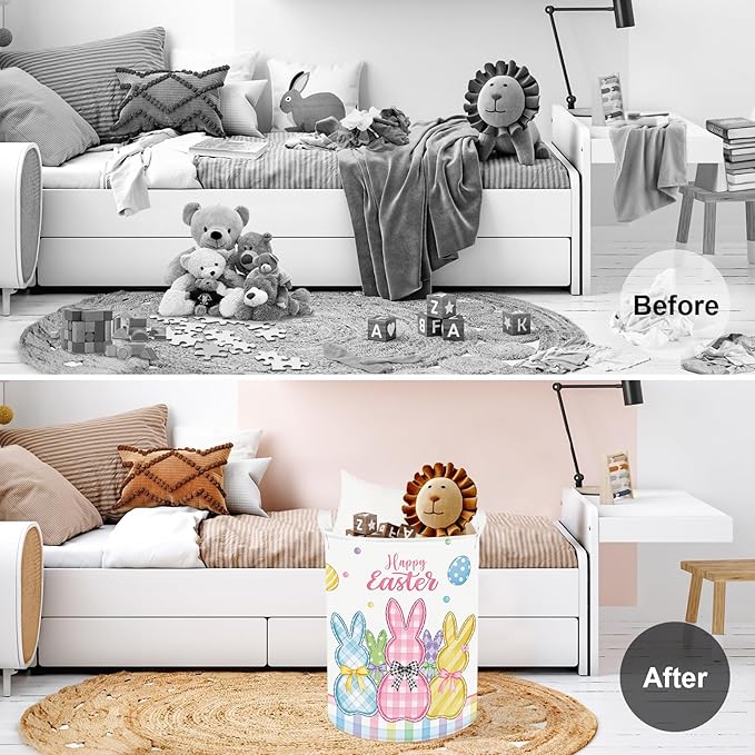 Clastyle Easter Rabbit Cross Kid Storage Basket Baby Laundry Hamper Boy Girl Gift Toy Box Collapsible Egg Clothes Organizer Nursery Bin for Bedroom,36x45 cm
