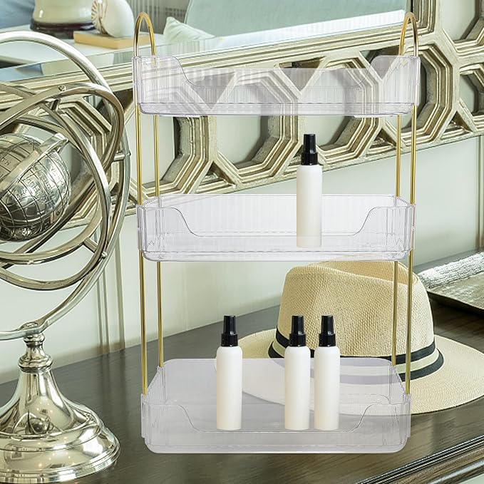 3-Tier Bathroom Storage Shelf, Toiletries Organizer for Bathroom Countertop, Cosmetics Display Shelf for Vanity and Makeup Storage