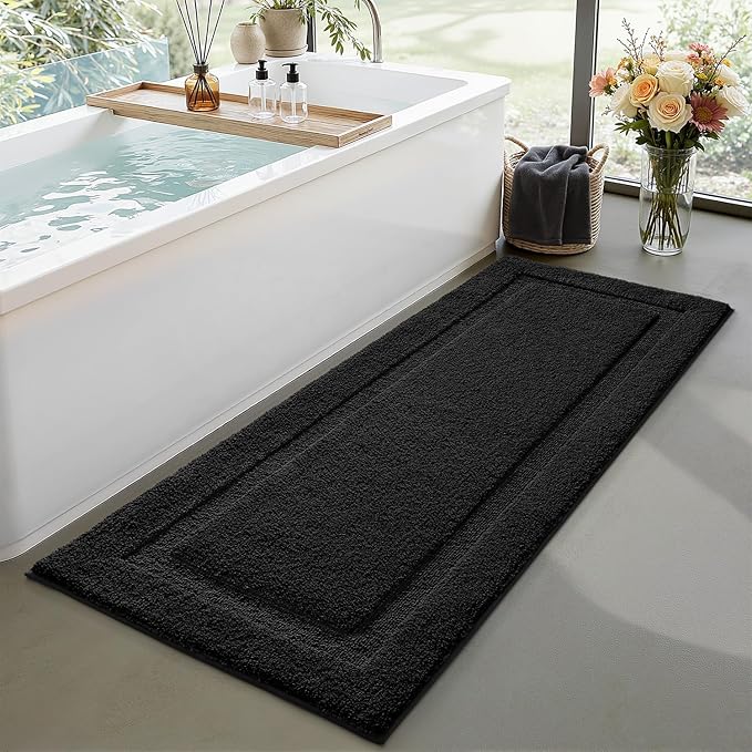 LUMI Ultra Soft Bathroom Rugs Non Slip with Rubber Backing, Absorbent Washable Bath Mat Quick Dry, Upgraded Premium Microfiber Plush Carpet for Bathtub and Shower Floor, Black, 24x60