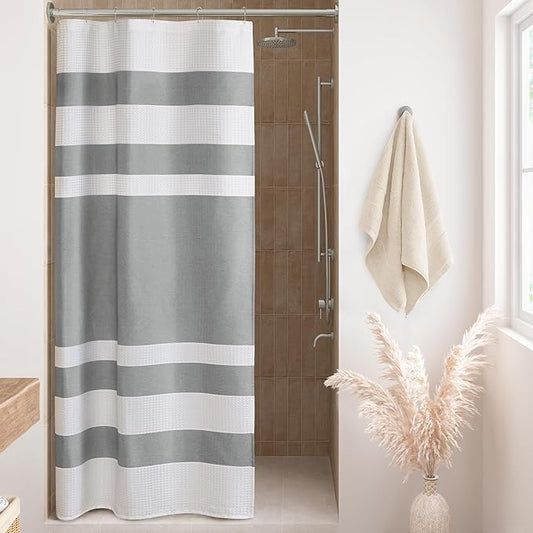 Madison Park Shower Curtain Spa Waffle Weave Stall Shower Curtain for Bathroom 3M Scotchgard Moisture Management, Spa Quality Modern Shower Curtains for Bathroom, Stall 36x72'' Grey