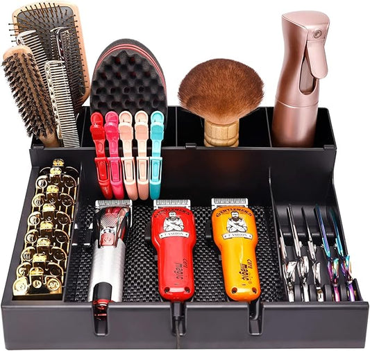 Barber Clipper Organizer Barber Tools Tray Salon Hairdressing Clipper Scissors Rack Holder Storag Scissors Holder Blade Rack Storage Tray for Clipper Guard Holder (Assemble)